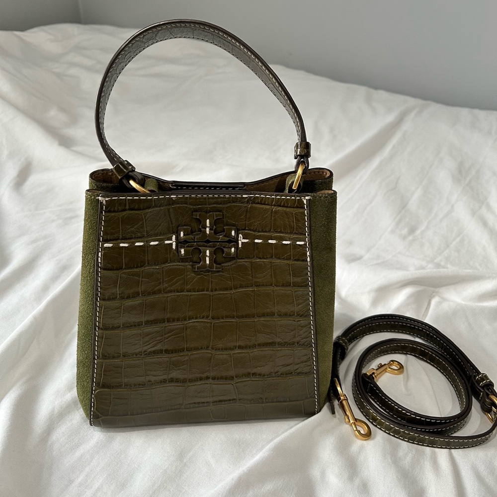 Olive Green Croc-Embossed Tory Burch Women Bag